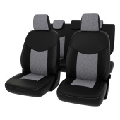 Чехлы Ford EcoSport 2014-2021 г. -  РОМБ/отстрочка серая, черная экокожа + серая алькантара "Оригинал"