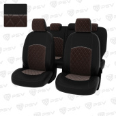 Чехлы Ford Focus III 2011-2019 г. - (Trend Sport, Titanium) РОМБ/ отстрочка коричневая, черная экокожа + коричневый велюр "Оригинал"