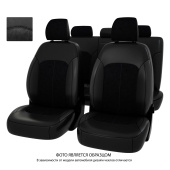 Чехлы Kia Seltos I 2019-> черная экокожа + черная алькантара "Оригинал"