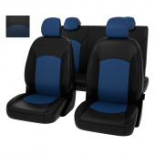 Чехлы Hyundai Solaris II/Kia Rio IV 2017->  Sd (Active) сплошная спинка, черно-синяя экокожа "Оригинал"