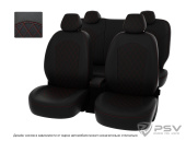 Чехлы Kia Sportage III 2010-2016 г. - подголовник активный, РОМБ/отстрочка красная, черная экокожа "Оригинал"