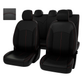 Чехлы Hyundai Solaris II/Kia Rio IV 2017-> Sd (Comfort/Prestige) черный/отстрочка красная, экокожа "Оригинал"