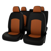 Чехлы VW Polo V 2009-2020 г. - Sd, сплошная спинка, черно-св.коричневая экокожа "Оригинал"