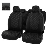 Чехлы Chevrolet Spark III 2009-2016 г. / Ravon R2 2016-> РОМБ/отстрочка белая, черная экокожа *Оригинал*