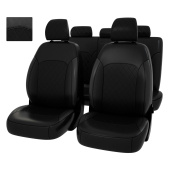 Чехлы Hyundai Elantra VII (CN7) 2020-> РОМБ/отстрочка черная, черная экокожа "Оригинал"