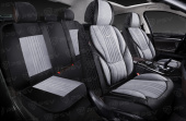 Накидки 5D PSV Integra Alcantara (Черно-Серый/Отстрочка Белая), комплект на весь салон, алькантара