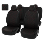 Чехлы Toyota Rav4 IV 2012-2019 г. -  РОМБ/отстрочка красная, черная перфорированная экокожа "Статус"