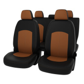 Чехлы VW Polo V 2009-2020 г. - Sd, деленная спинка, черно-св.коричневая экокожа "Оригинал"