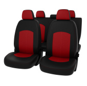 Чехлы VW Polo V 2009-2020 г. - Sd, деленная спинка, черно-красная экокожа "Оригинал"
