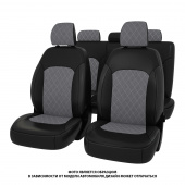 Чехлы Hyundai Solaris II/Kia Rio IV 2017->  Sd (Active) сплошная спинка,  РОМБ/отстрочка серая, черная экокожа +  серая алькантара "Оригинал"
