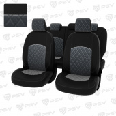 Чехлы Ford Focus III 2011-2019 г. - (Trend Sport, Titanium) РОМБ/ отстрочка серая, черная экокожа + серый велюр "Оригинал"