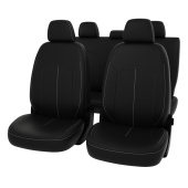 Чехлы VW Polo V 2009-2020 г. - Sd, деленная спинка, черный/отстрочка белая, экокожа "Оригинал"