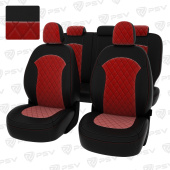 Чехлы Hyundai ix35 2010-2015 г. - РОМБ/ отстрочка красная, черная экокожа + красный велюр "Оригинал"