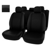 Чехлы Mitsubishi Lancer X 2007-2010 г. - Sd РОМБ/отстрочка черная, черная экокожа "Оригинал"