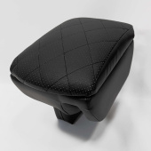 Автоподлокотник VW Golf V, VI; Jetta V 2003-2012 г. - РОМБ/отстрочка черная, черная экокожа