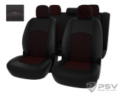 Чехлы Mitsubishi Lancer IX 2000-2010 г. - Sd, РОМБ /отстрочка красная, черная экокожа + черная алькантара *Оригинал*