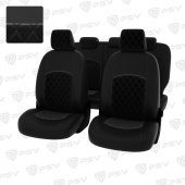 Чехлы Ford Focus III 2011-2019 г. - (Trend Sport, Titanium) РОМБ/ отстрочка чёрная, черная экокожа + черный велюр "Оригинал"