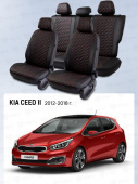Чехлы Kia Ceed II 2012-2018 г. - черный/отстрочка красная (Loto) "Статус"
