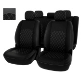 Чехлы Mitsubishi Lancer X 2007-2010 г. - Sd РОМБ/отстрочка белая, черная экокожа "Оригинал"