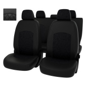 Чехлы VW Polo V 2009-2020 г. - Sd, сплошная спинка, РОМБ /отстрочка черная, черная экокожа + черная алькантара "Оригинал"
