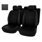 Чехлы Mitsubishi Lancer X 2007-2010 г. - Sd черный/отстрочка белая, экокожа "Оригинал"