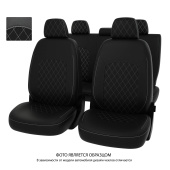 Чехлы VW Tiguan II 2016-> Разные передние спинки, РОМБ/отстрочка белая, черная экокожа "Оригинал"