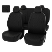 Чехлы Toyota Rav4 IV 2012-2019 г. - РОМБ/отстрочка черная, черная экокожа "Статус"