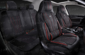 Накидки 5D PSV Vektor Alcantara Sport (Черный/Отстрочка Красная), комплект на весь салон, алькантара