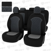 Чехлы Hyundai ix35 2010-2015 г. - РОМБ/ отстрочка серая, черная экокожа + серый велюр "Оригинал"