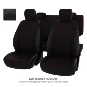 Чехлы Hyundai Creta II 2021-> РОМБ/отстрочка красная, черная экокожа "Оригинал"