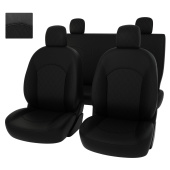 Чехлы Renault Logan I 2004-2015 г. - РОМБ/отстрочка черная, черная экокожа *Оригинал*