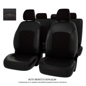 Чехлы Kia Seltos I 2019->  РОМБ / отстрочка красная, черная экокожа + черная алькантара "Оригинал"
