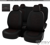 Чехлы Kia Sportage III 2010-2016 г. - подголовник активный, РОМБ /отстрочка красная, черная экокожа + черная алькантара "Оригинал"