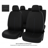 Чехлы Hyundai Santa Fe III 2012-2018 г. - черный/отстрочка синяя, экокожа "Оригинал"