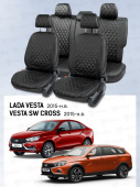 Чехлы Lada Vesta / Vesta SW Cross 2015-> черный/отстрочка черная (Тройка) "Статус"