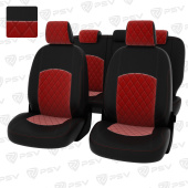 Чехлы Ford Focus II 2005-2011 г. - (Ghia, Titanium) РОМБ/ отстрочка красная, черная экокожа + красный велюр "Оригинал"