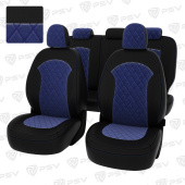 Чехлы Hyundai ix35 2010-2015 г. - РОМБ/ отстрочка синяя, черная экокожа + синий велюр "Оригинал"