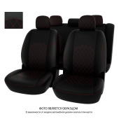 Чехлы Toyota Camry XV70 2017-> РОМБ/отстрочка красная, черная экокожа "Оригинал"