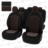 Чехлы Hyundai ix35 2010-2015 г. - РОМБ/ отстрочка коричневая, черная экокожа + коричневый велюр "Оригинал"
