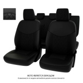 Чехлы Skoda Fabia II 2007-2014 г. - РОМБ /отстрочка чёрная, черная экокожа + чёрная алькантара *Оригинал*
