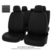 Чехлы VW Polo VI 2020-> черный/отстрочка красная, экокожа "Оригинал"