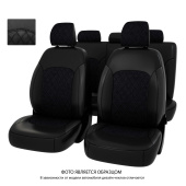 Чехлы Hyundai Solaris II/Kia Rio IV 2017->  Sd (Active) сплошная спинка, РОМБ/ отстрочка черная, черная экокожа + черная алькантара "Оригинал"