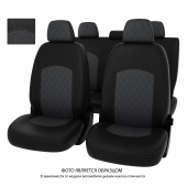 Чехлы VW Tiguan II 2016-> Разные передние спинки, РОМБ/отстрочка серая, черно-серая экокожа "Оригинал"