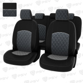 Чехлы Ford Focus II 2005-2011 г. - (Ghia, Titanium) РОМБ/ отстрочка серая, черная экокожа + серый велюр "Оригинал"