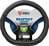 Оплетка на руль PSV RESPEKT CORNER со скошенным низом (Черный) M, экокожа 