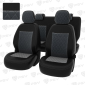 Чехлы Chevrolet Cobalt II 2011-2016 г./Ravon R4 2016-> РОМБ/отстрочка серая, черная экокожа + серый велюр *Оригинал*