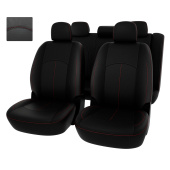 Чехлы Mitsubishi Lancer X 2007-2010 г. - Sd черный/отстрочка красная, экокожа "Оригинал"