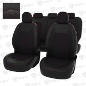 Чехлы Kia Ceed II 2012-2018 г. - отстрочка красная, черная экокожа + черная алькантара "Оригинал"