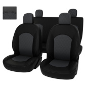 Чехлы Renault Logan/Sandero/Stepway 2012-> деленная спинка, РОМБ/отстрочка серая, черно-серая экокожа *Оригинал*