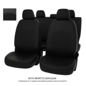 Чехлы VW Tiguan II 2016-> Разные передние спинки, РОМБ/отстрочка черная, черная экокожа "Оригинал"